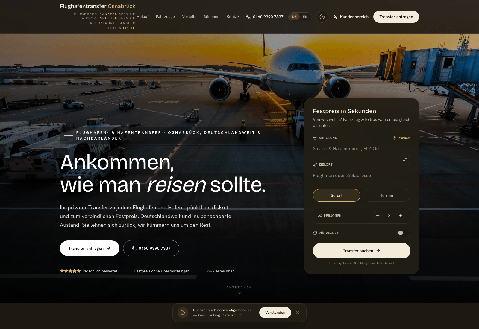 Flughafentransfer Osnabrück – Screenshot