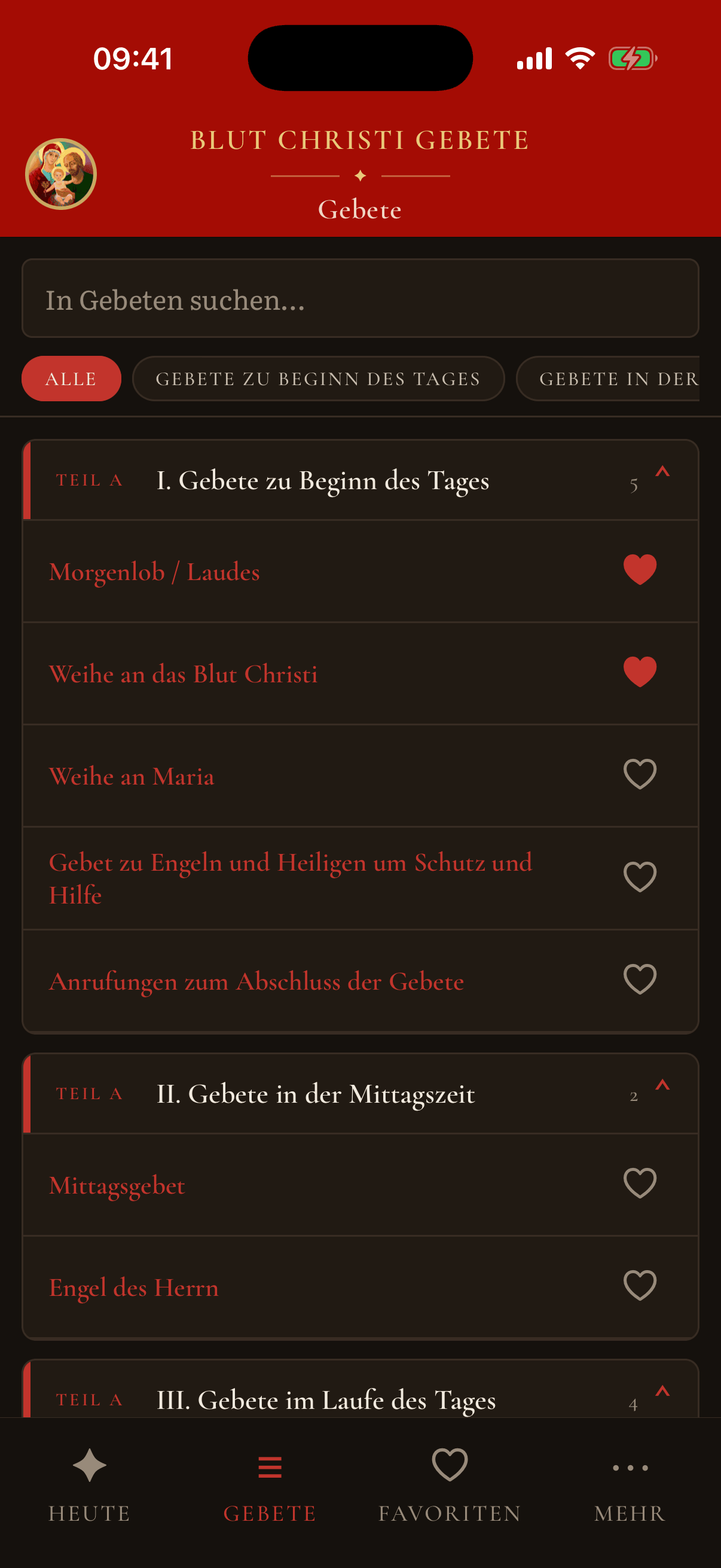 Gebet · Blut Christi App – Gebetsschatz (Dark Mode)