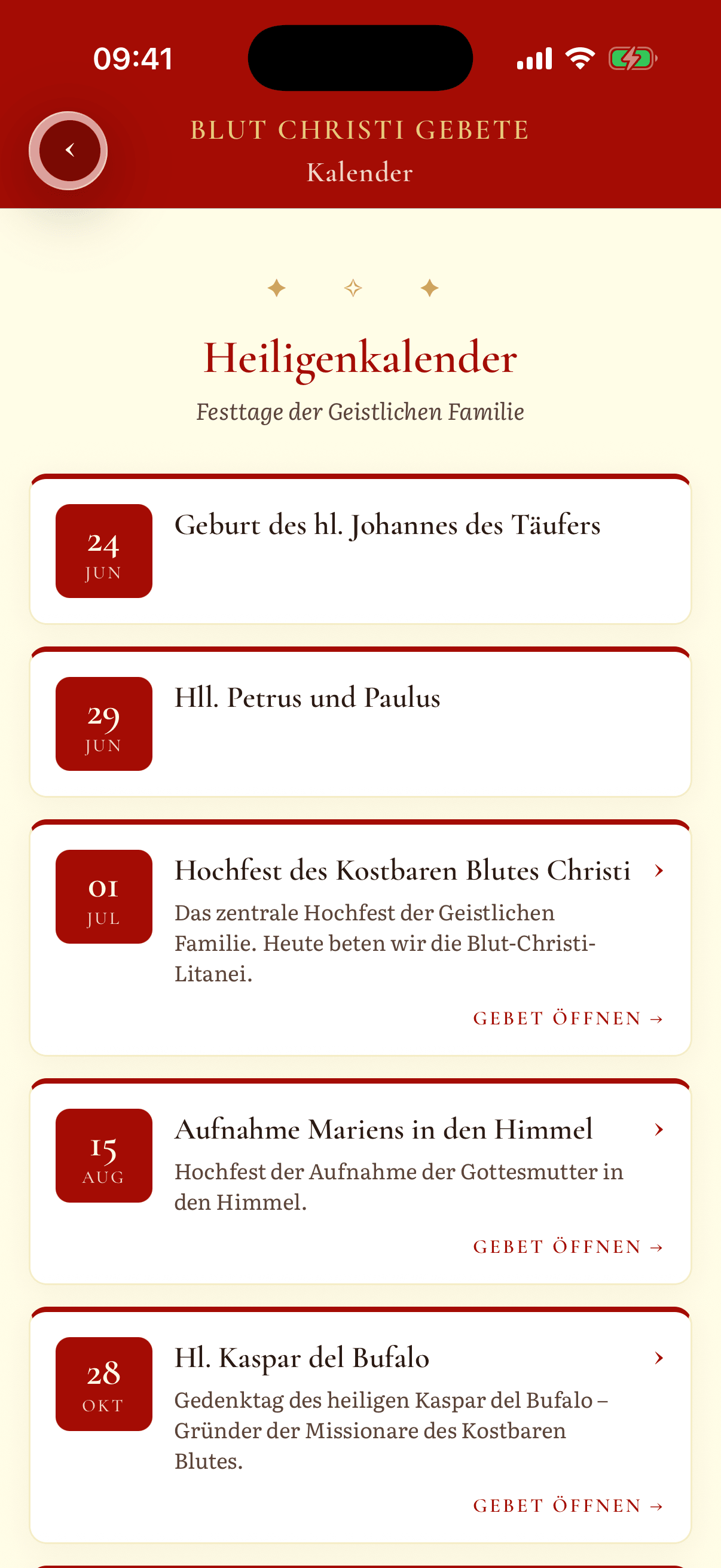 Gebet · Blut Christi App – Heiligenkalender