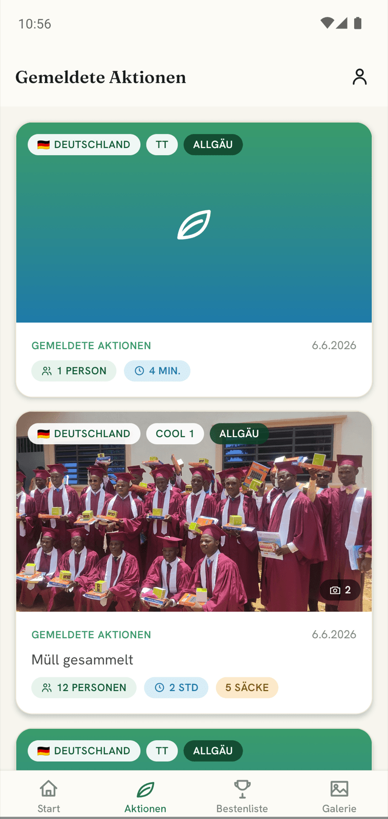 ABIOLA GreenActivity App – Aktions-Feed