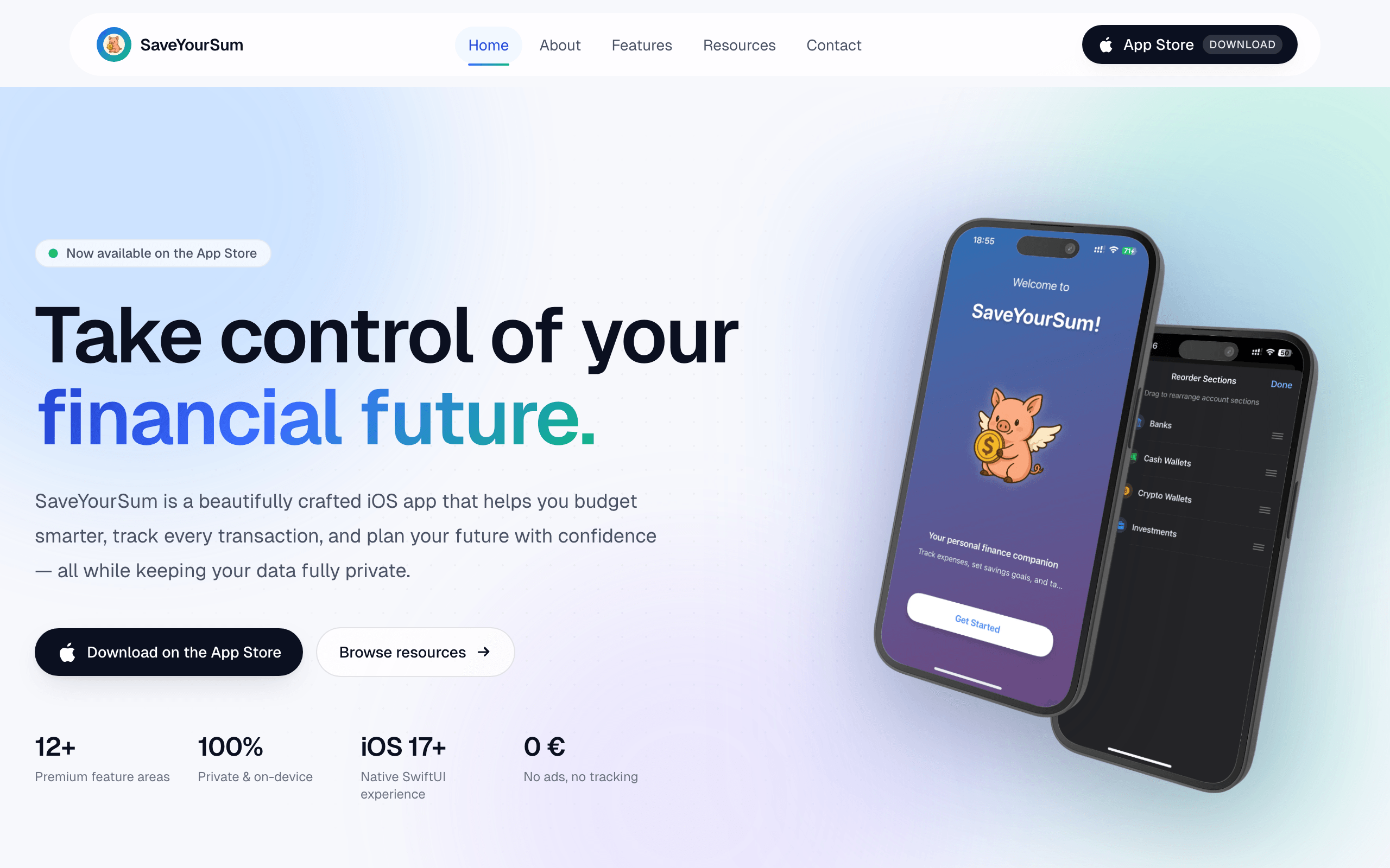 SaveYourSum – Startseite der Live-Website