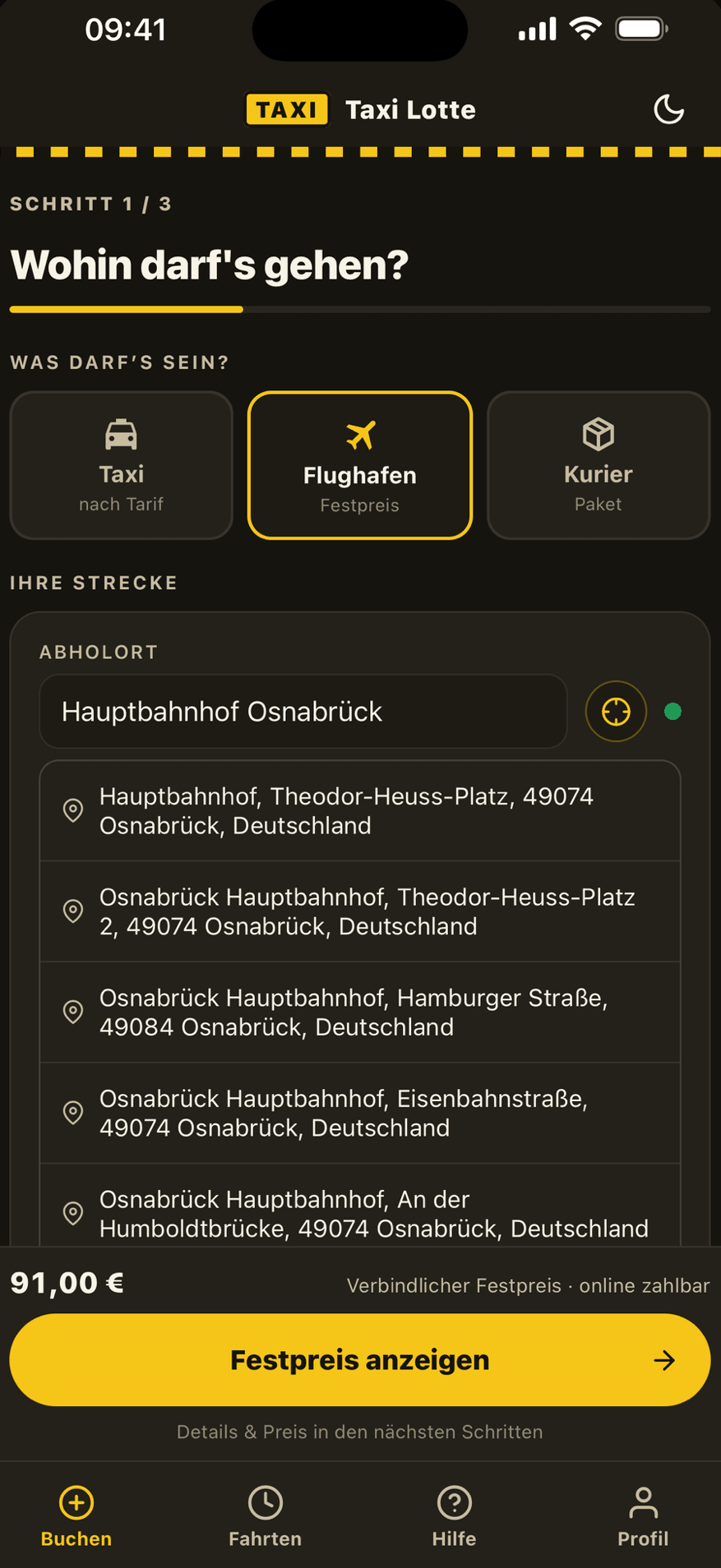 Taxi Lotte App – Flughafen-Festpreis buchen