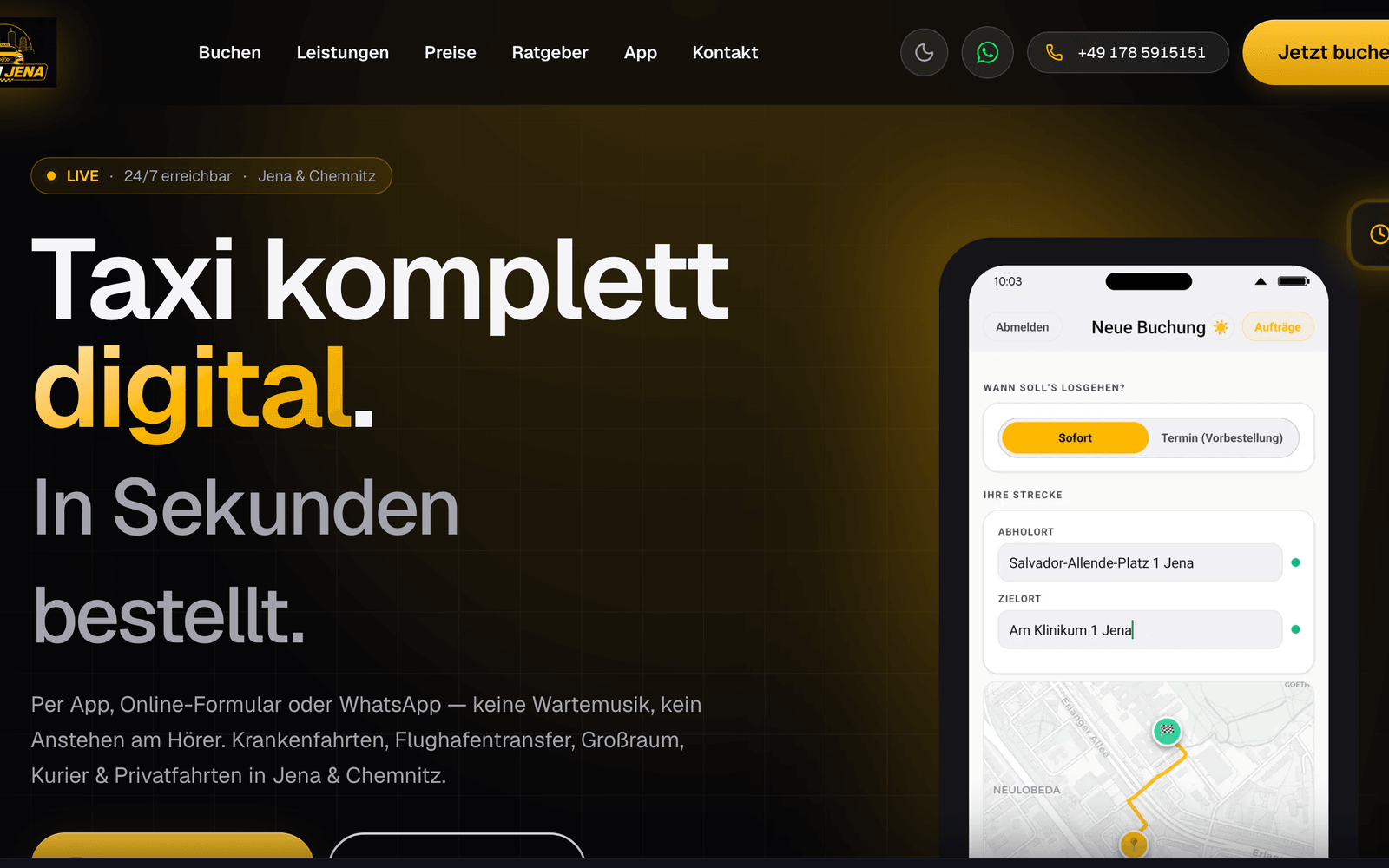 TAXI JENA Website im Browser